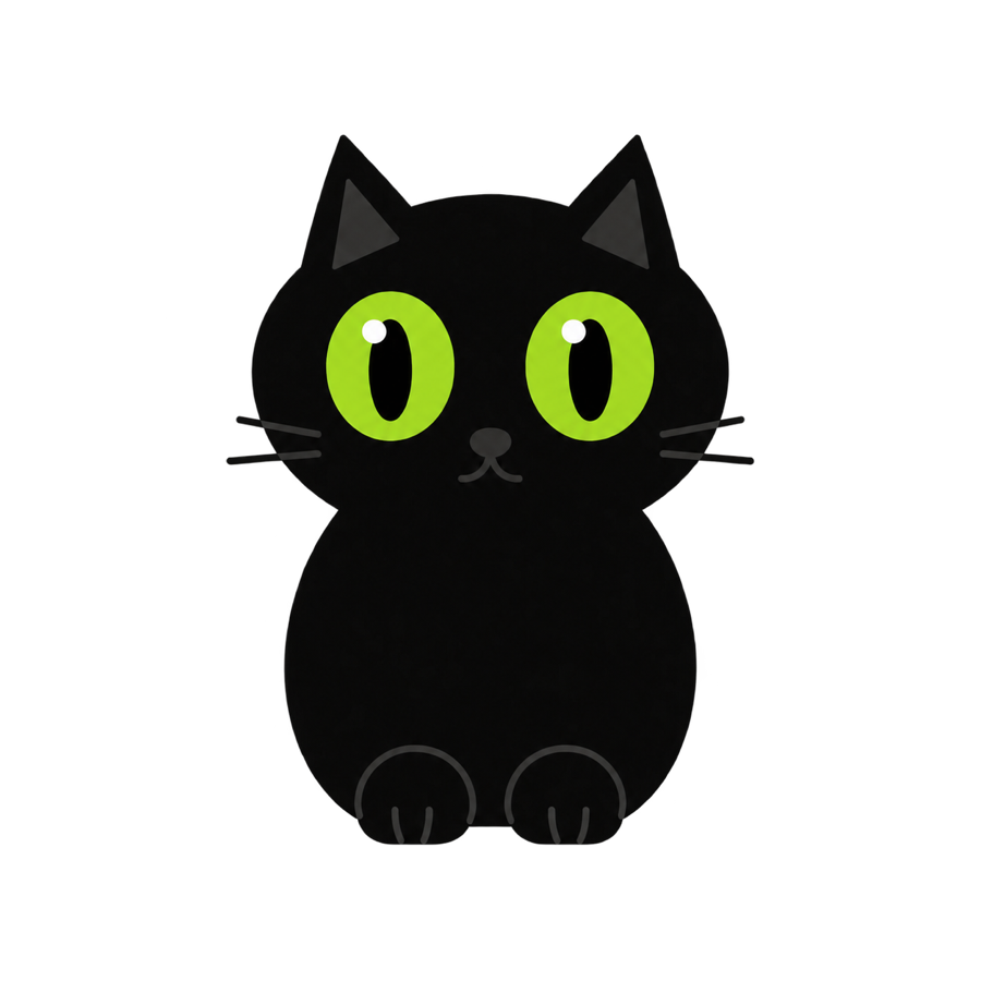ArtCat mascot, a curious black cat with green eyes