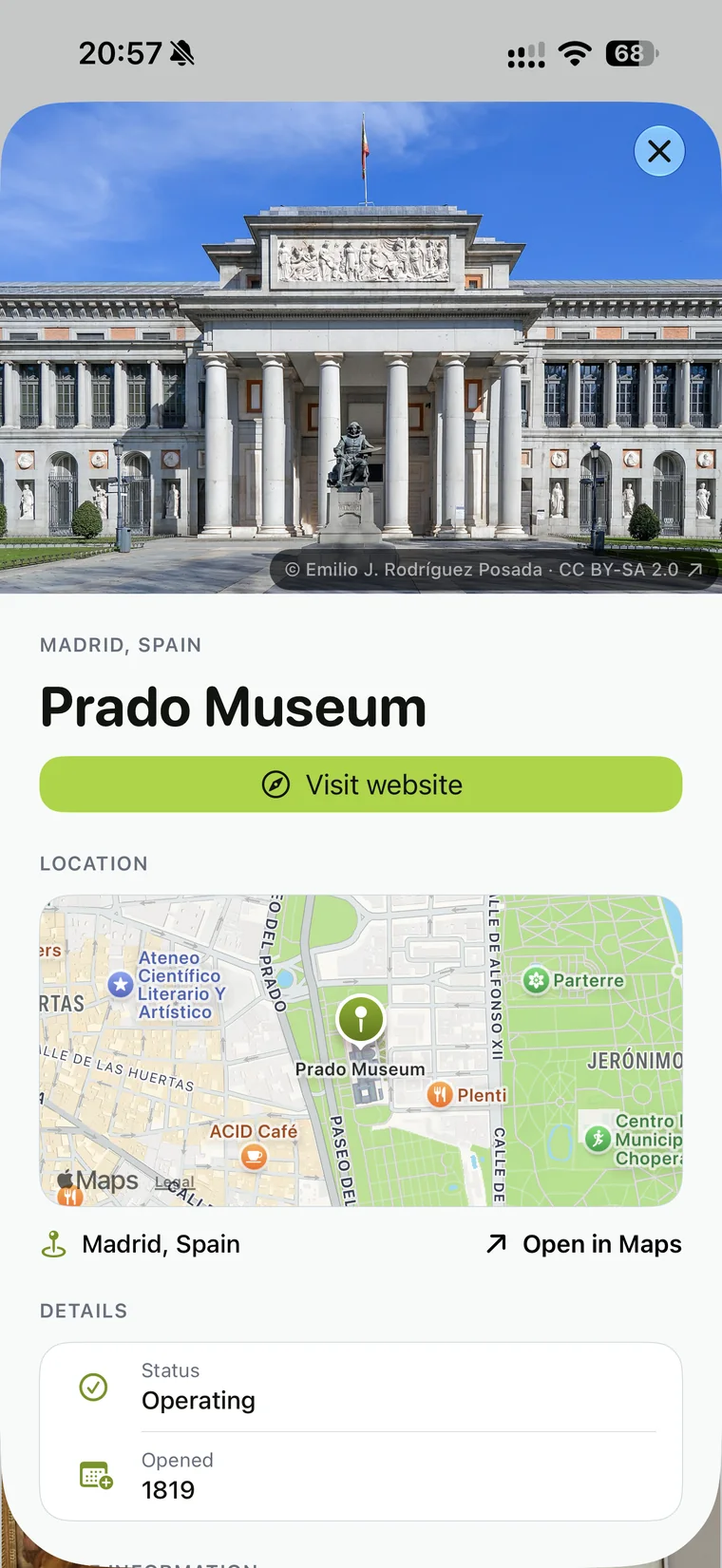 Prado Museum details, photograph with source credit, and location